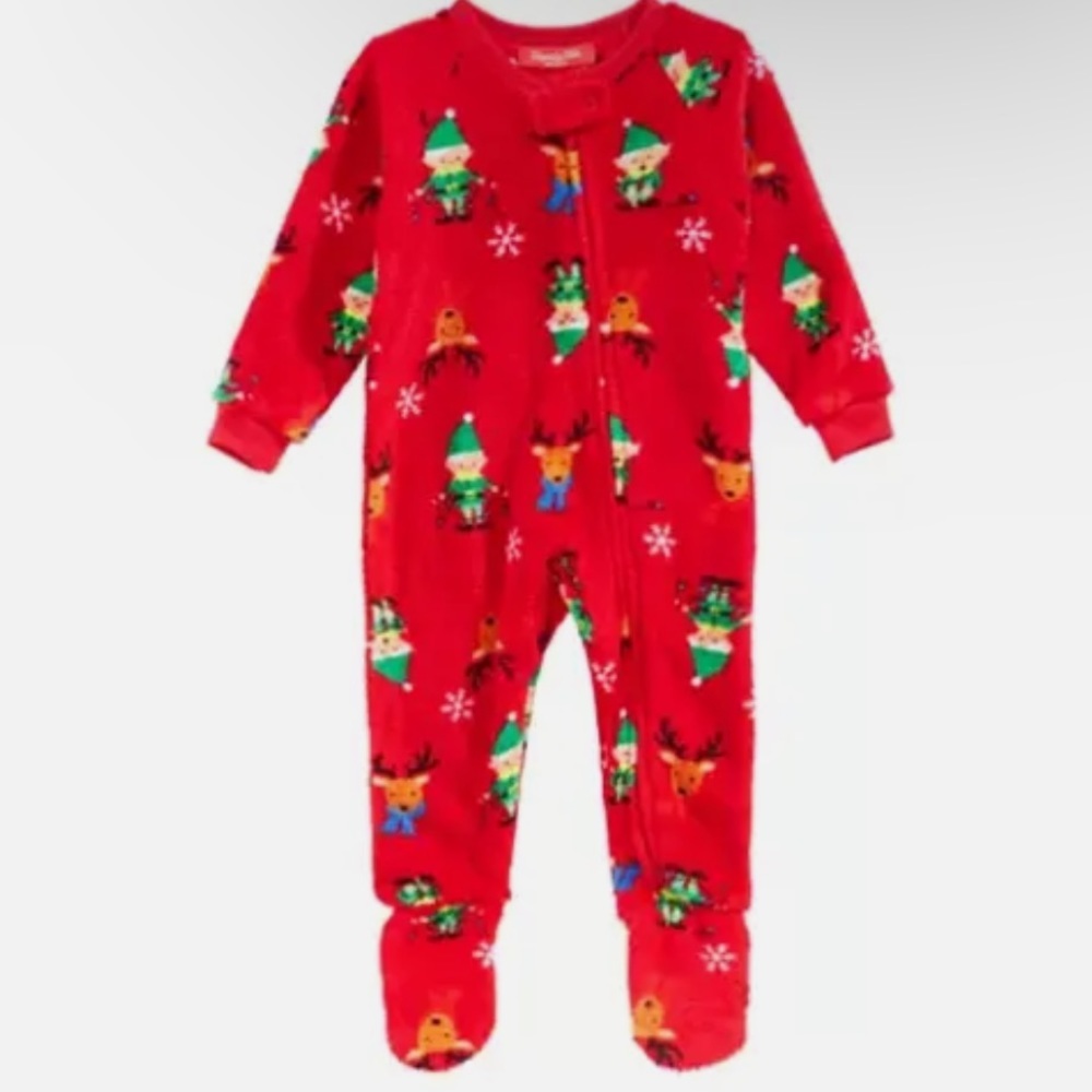 Family PJs Macy’s Baby Fleece Christmas Elf Zip Front Footie Pajamas Matching 12